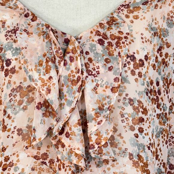 Elle 3X-Large Top Floral Semi-Sheer Ruffled V-Neck 3/4 Balloon Sleeves Multi - Picture 2 of 11